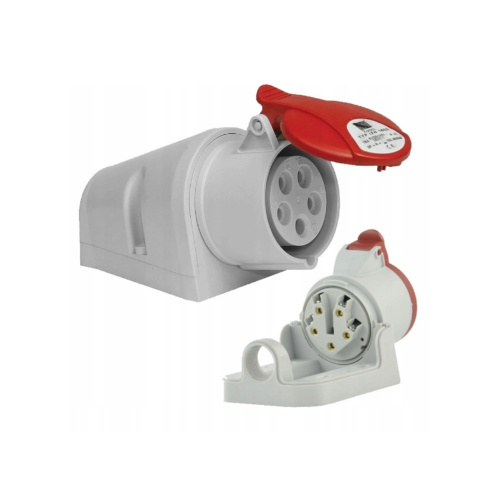 Socket with cover, 32A, 3P+E, IP44, surface