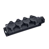 Socket block, Horoz, 4-socket, grounded, IP44, black, (20)