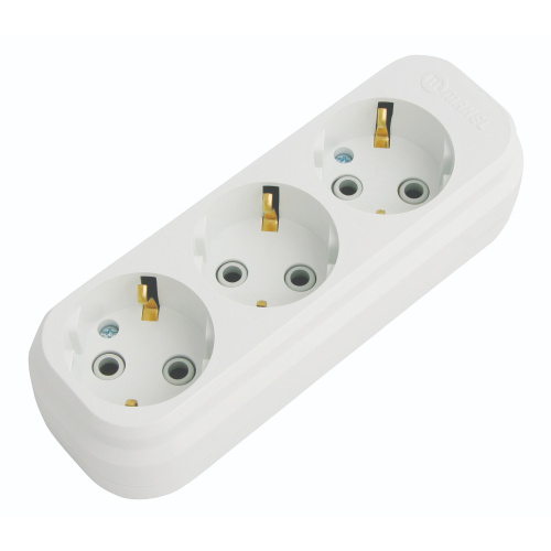 Socket block, Makel, 3-socket, grounded, white