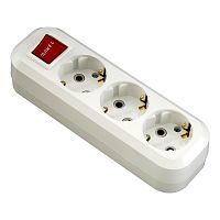 Socket block, Makel, with switch, 3-socket, grounded, white