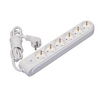 Extension cord, Makel, with switch, 6-socket, 3m, grounded, white