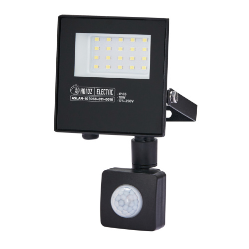 Tulvvalgus, LED, Horoz, ASLAN-10, 10W, 1100lm, 6400K, IP65, must, and PIR uriga