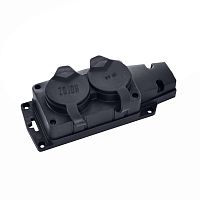 Socket block, Horoz, 2-socket, grounded, IP44, black, (30)