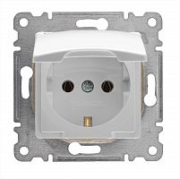 Socket with cover, Makel, LILLIUM, grounded, (no frame), white, recessed