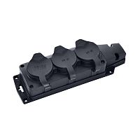 Socket block, Horoz, 3-socket, grounded, IP44, black, (25)