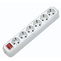 Socket block, Makel, with switch, 6-socket, grounded, white