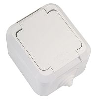 Socket with cover, Makel, grounded, IP44, white, surface